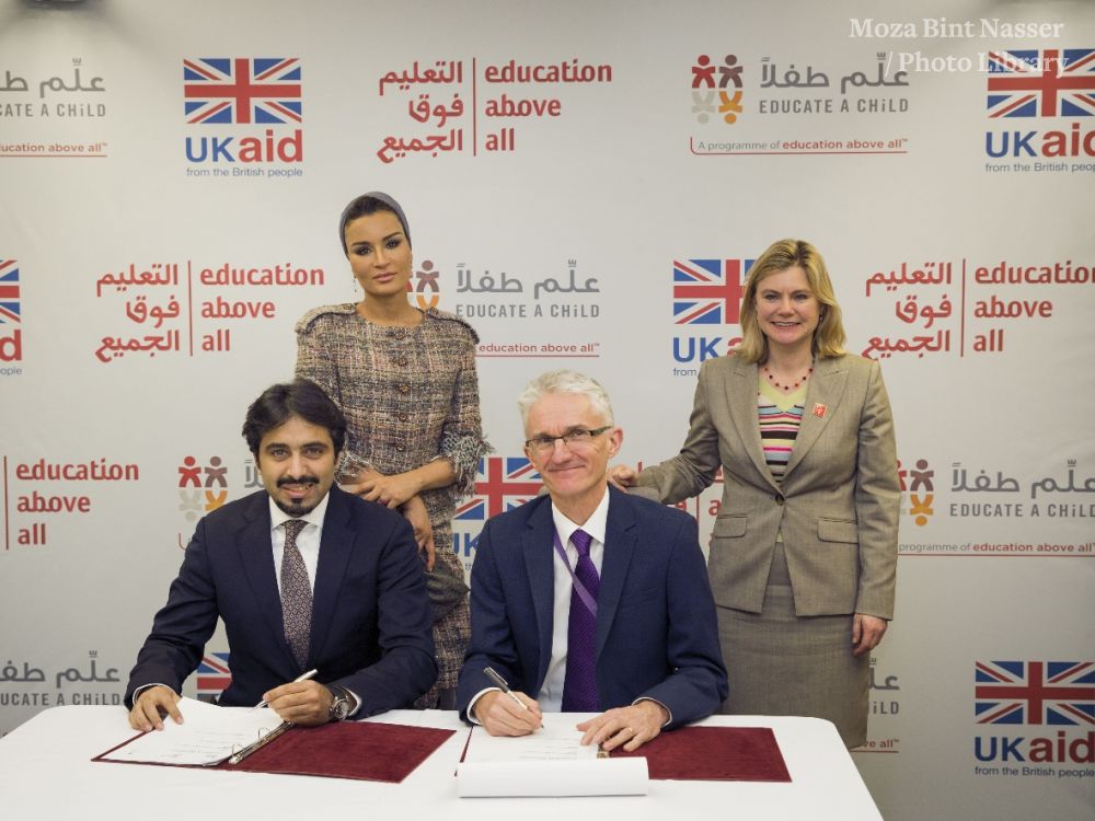 HH Sheikha Moza Witnesses the Signing of an Education Partnership Agreement With the UK Department for International Development HH Sheikha Moza Witnesses the Signing of an Education Partnership Agreement With the UK Department for International Development